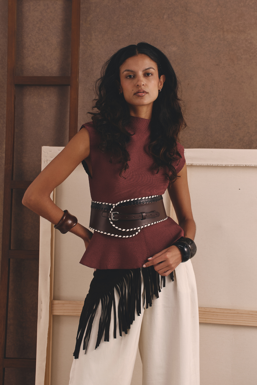 "LA MONA" TOP BURGUNDY