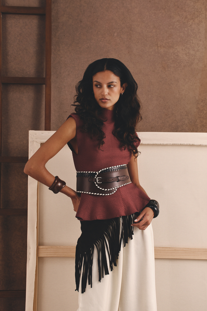 "LA MONA" TOP BURGUNDY
